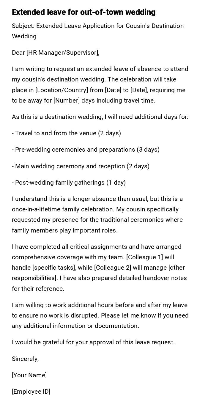 Extended leave for out-of-town wedding