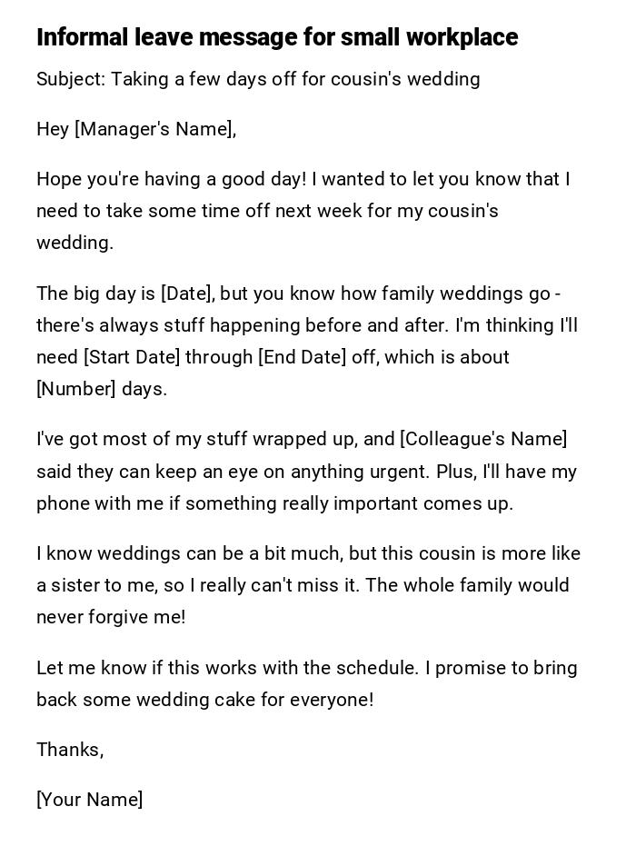 Informal leave message for small workplace