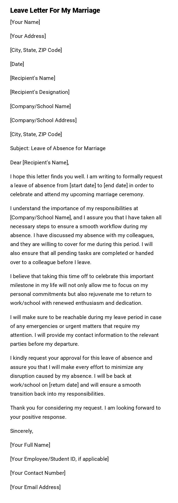 Leave Letter For My Marriage Leave Letter For My Marriage