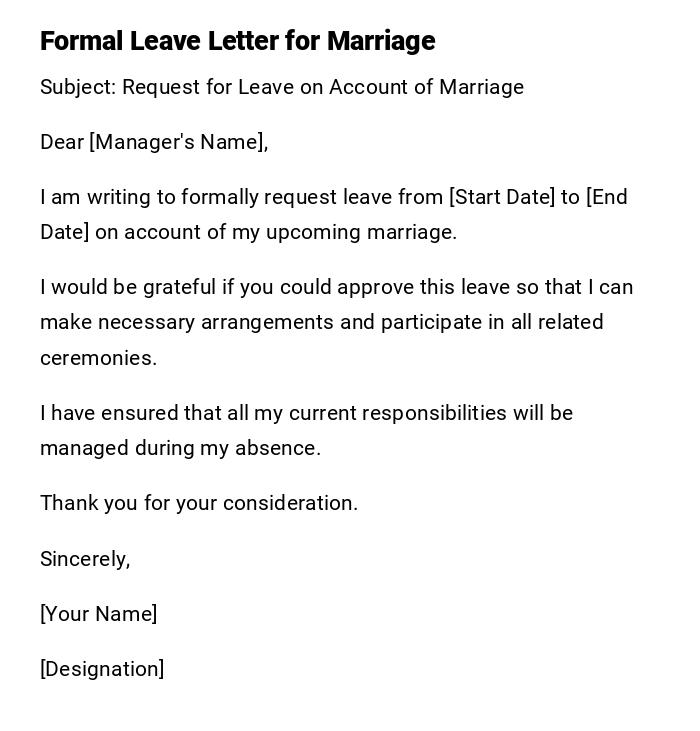 Formal Leave Letter for Marriage Formal Leave Letter for Marriage