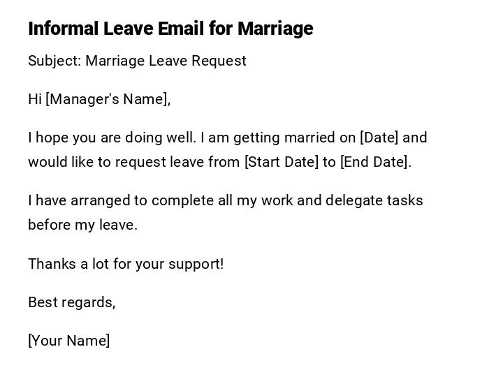 Informal Leave Email for Marriage Informal Leave Email for Marriage