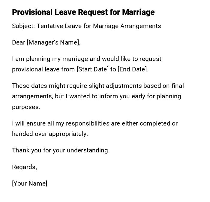 Provisional Leave Request for Marriage Provisional Leave Request for Marriage