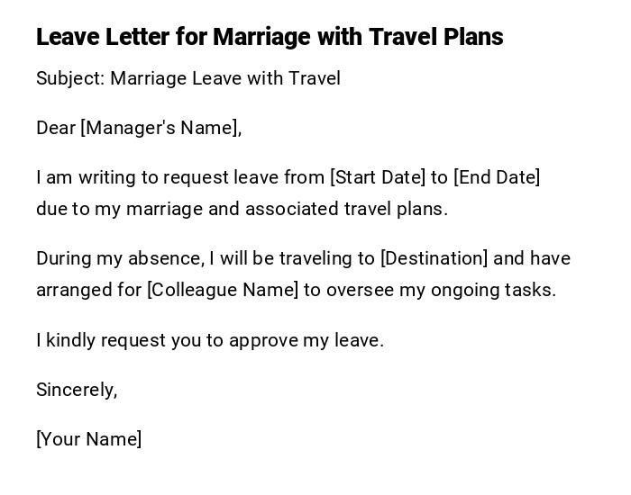 Leave Letter for Marriage with Travel Plans Leave Letter for Marriage with Travel Plans