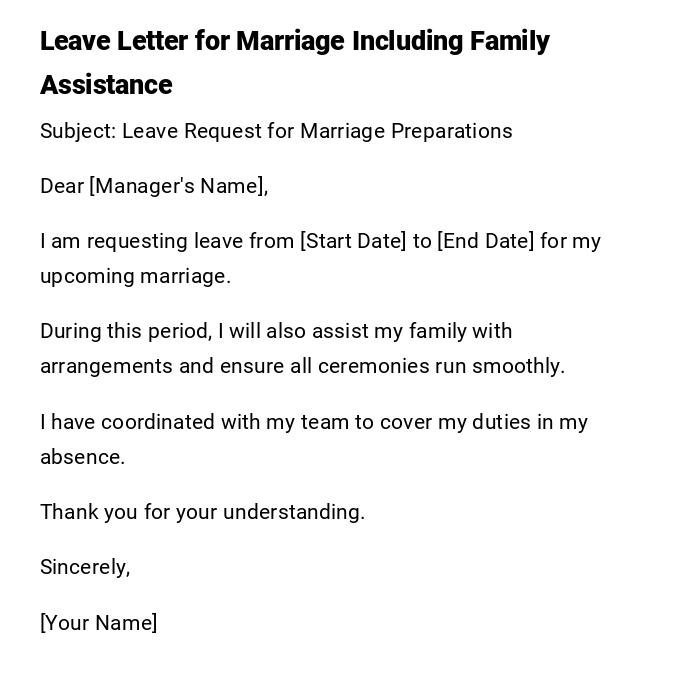 Leave Letter for Marriage Including Family Assistance Leave Letter for Marriage Including Family Assistance