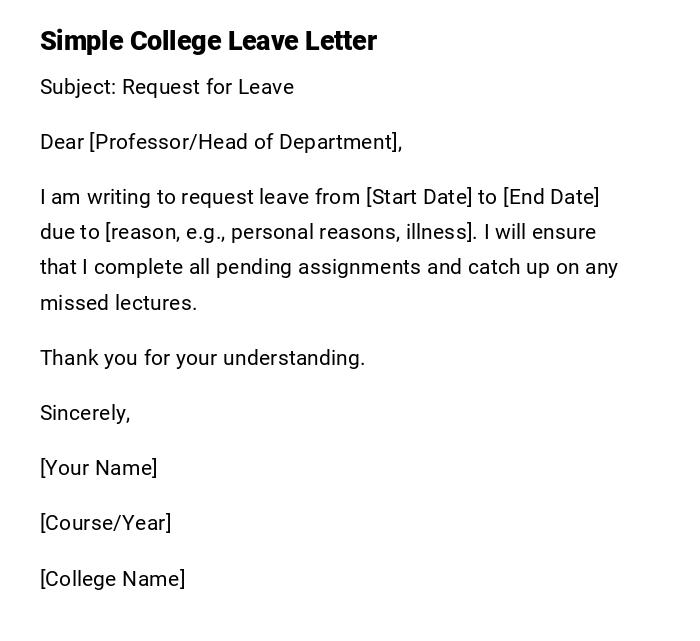 Simple College Leave Letter