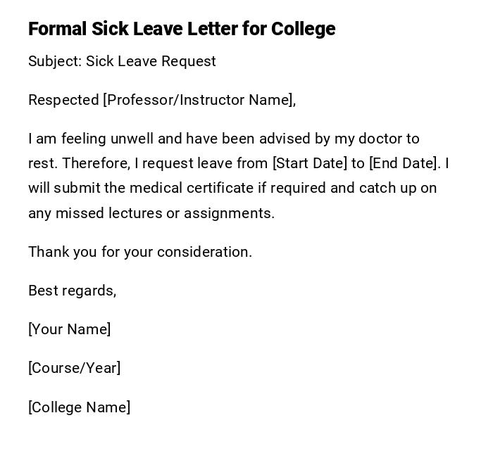 Formal Sick Leave Letter for College