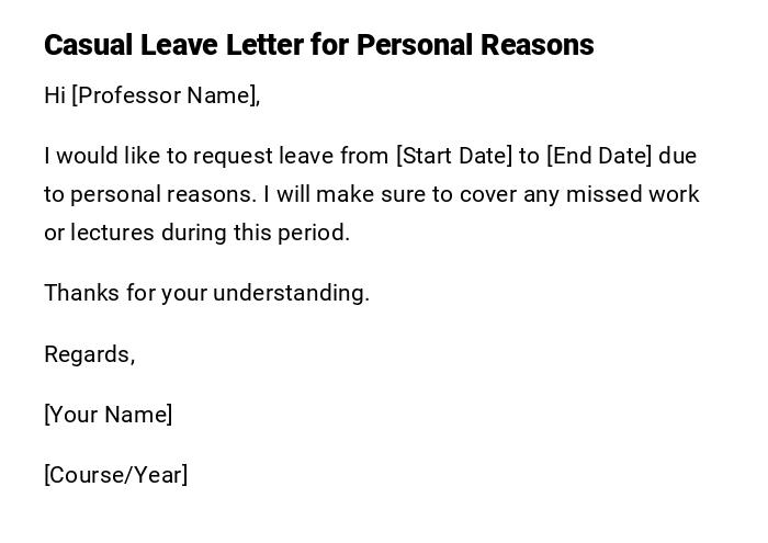 Casual Leave Letter for Personal Reasons
