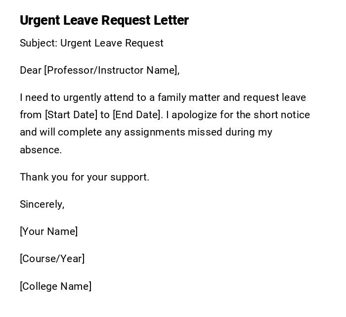 Urgent Leave Request Letter