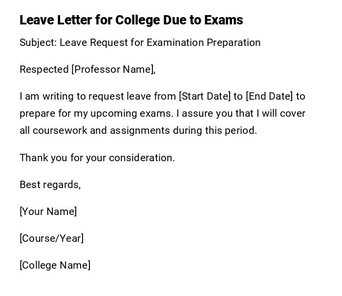 Leave Letter for College Due to Exams