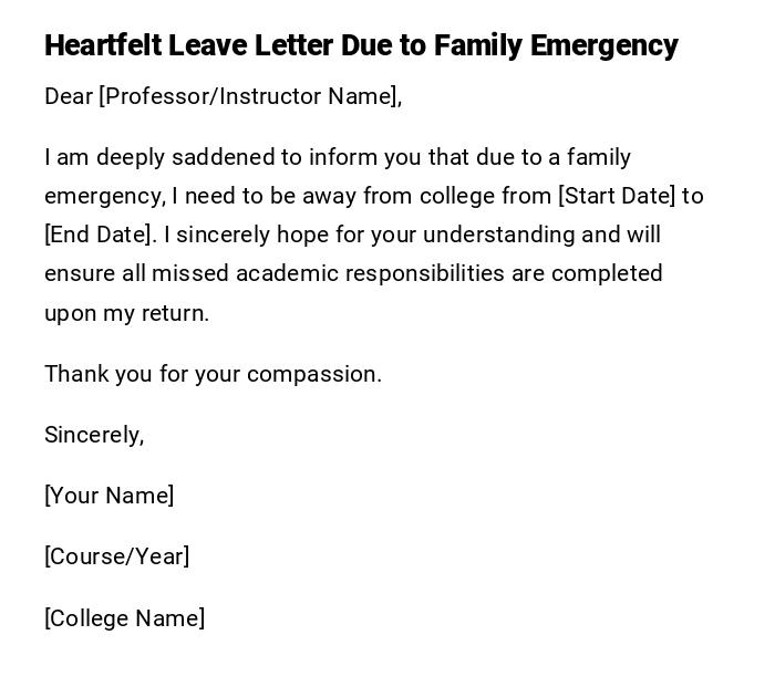 Heartfelt Leave Letter Due to Family Emergency