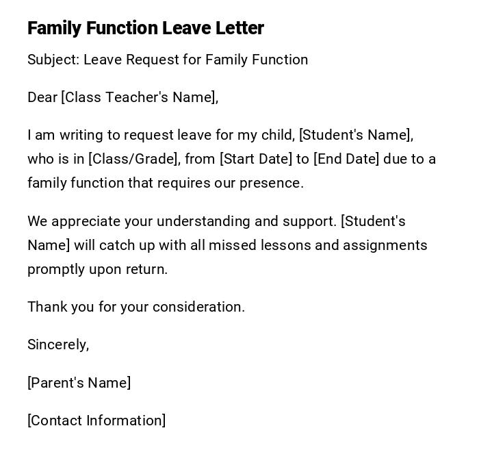 Family Function Leave Letter