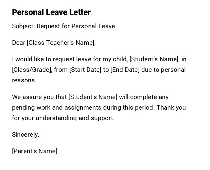 Personal Leave Letter