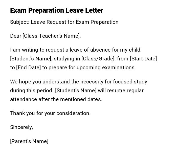 Exam Preparation Leave Letter
