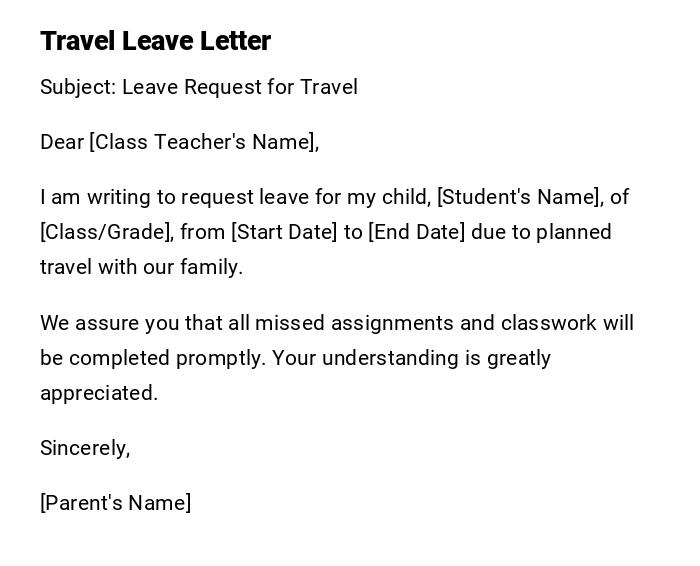Travel Leave Letter