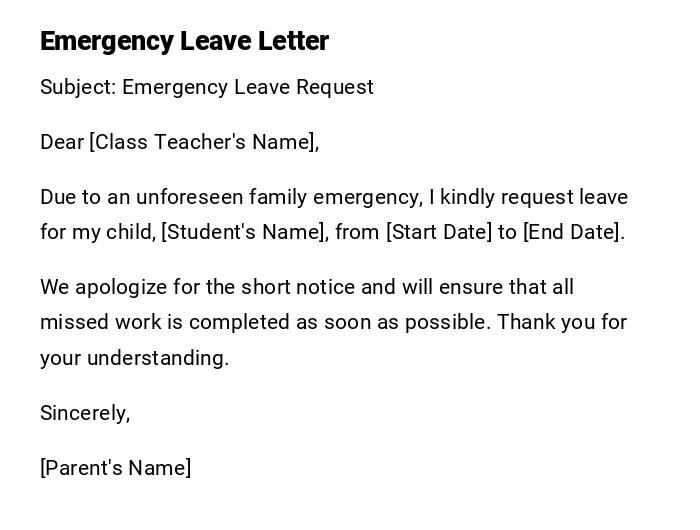 Emergency Leave Letter