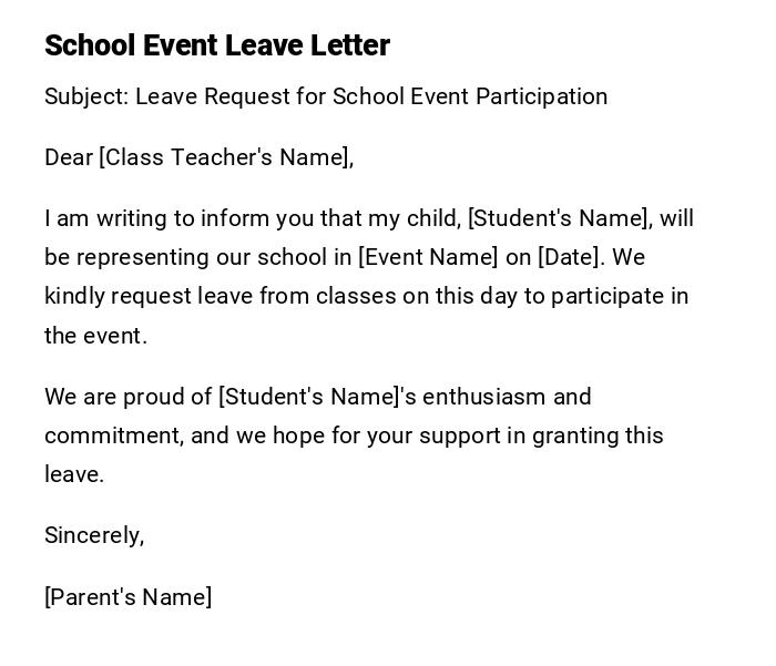 School Event Leave Letter