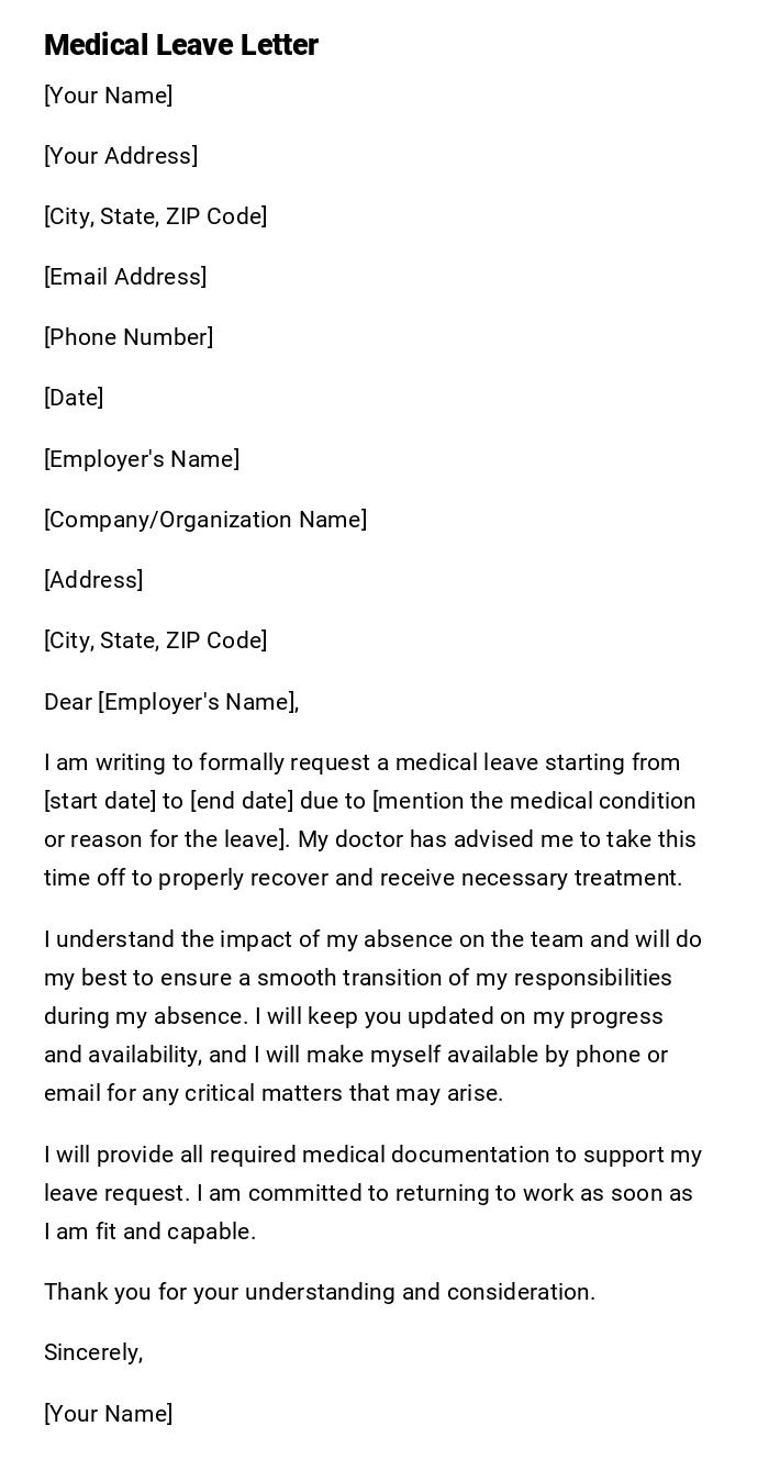 Medical Leave Letter
