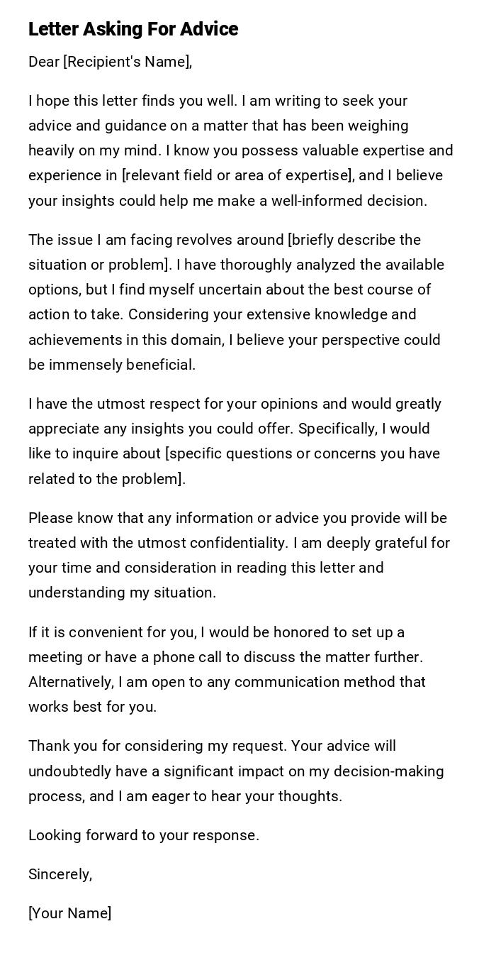Letter Asking For Advice