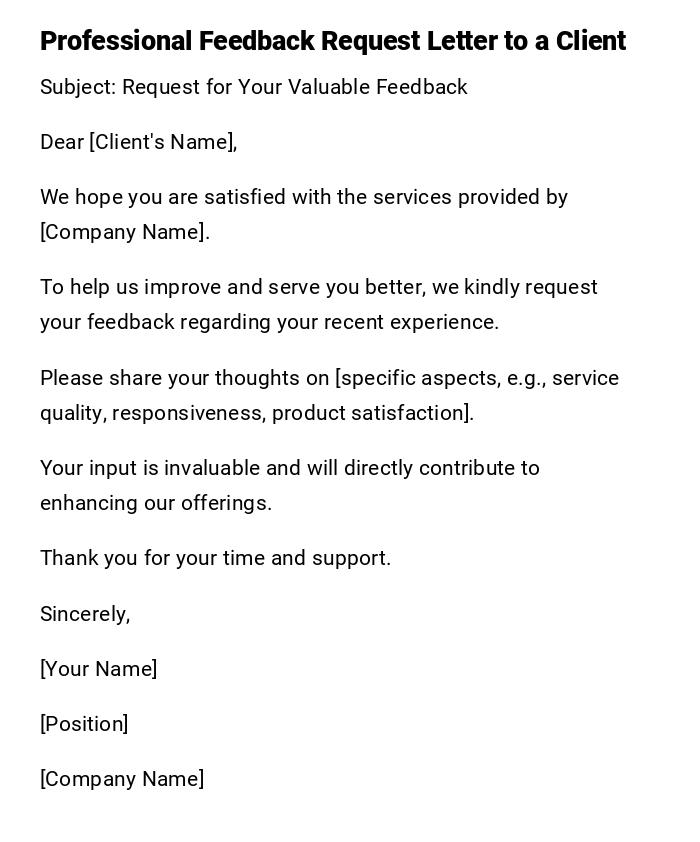 Professional Feedback Request Letter to a Client