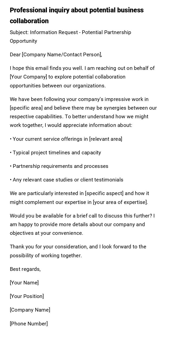 Professional inquiry about potential business collaboration