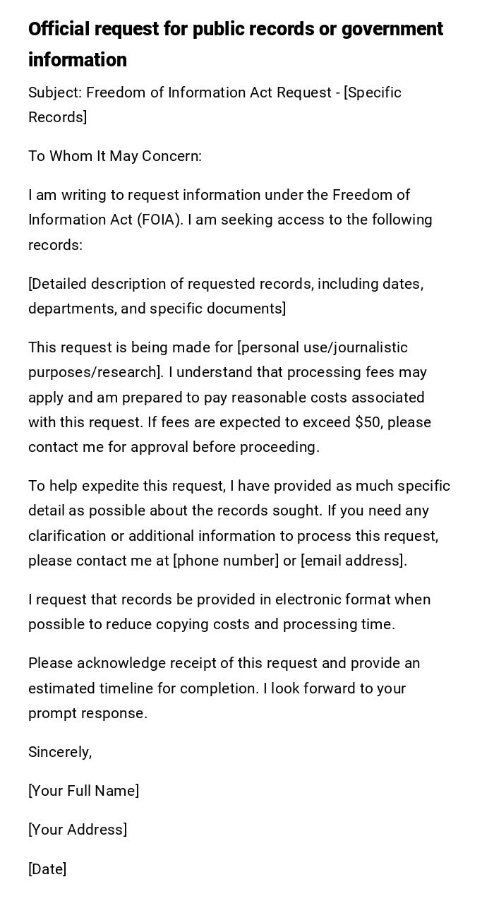 Official request for public records or government information