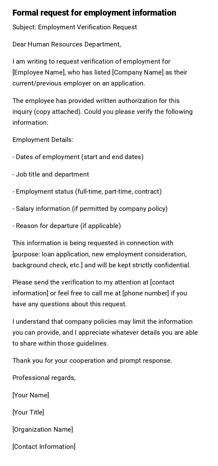 Formal request for employment information