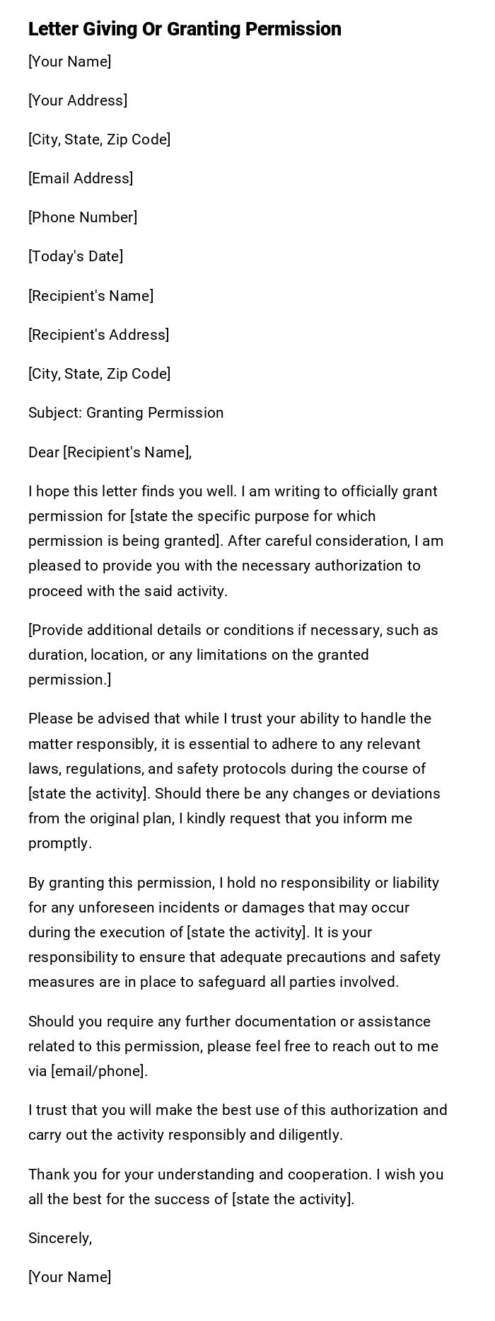 Letter Giving Or Granting Permission