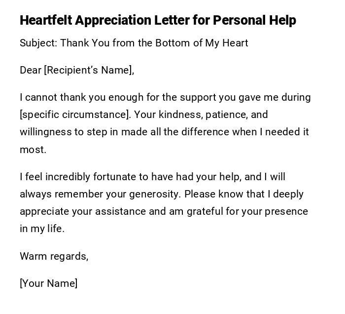 Heartfelt Appreciation Letter for Personal Help