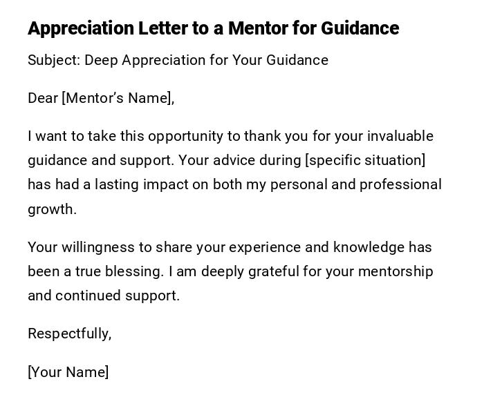 Appreciation Letter to a Mentor for Guidance