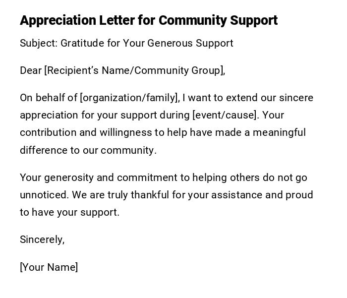 Appreciation Letter for Community Support