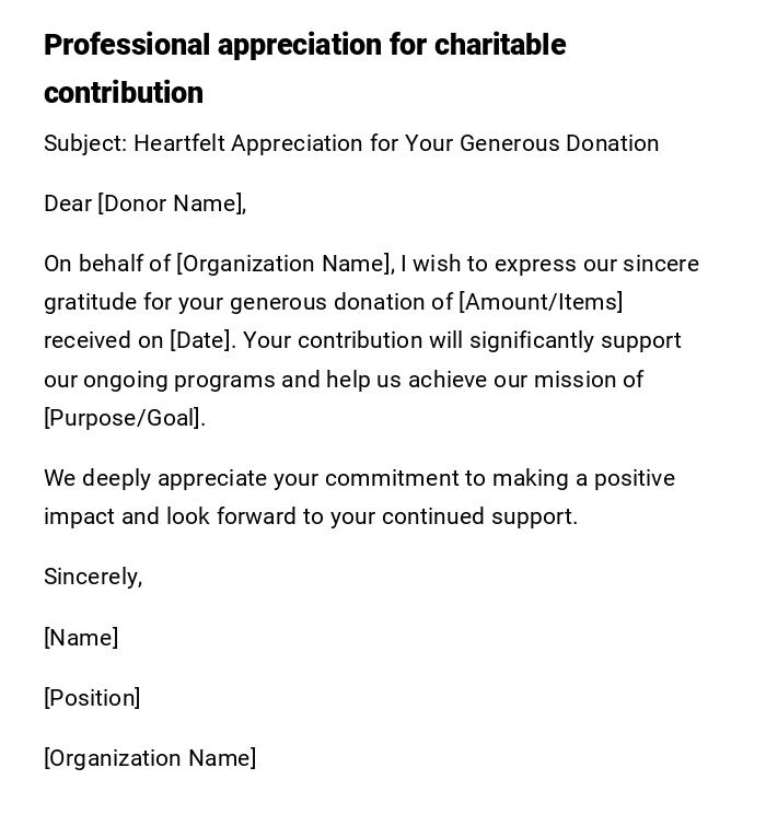 Professional appreciation for charitable contribution