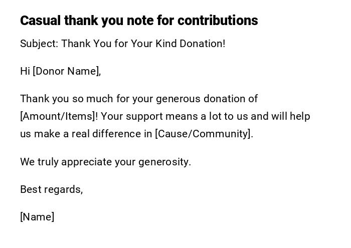 Casual thank you note for contributions