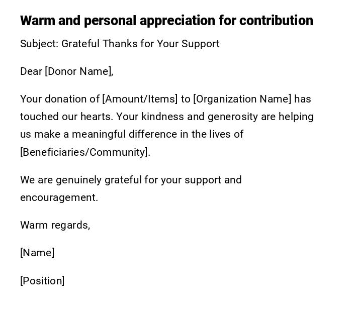 Warm and personal appreciation for contribution