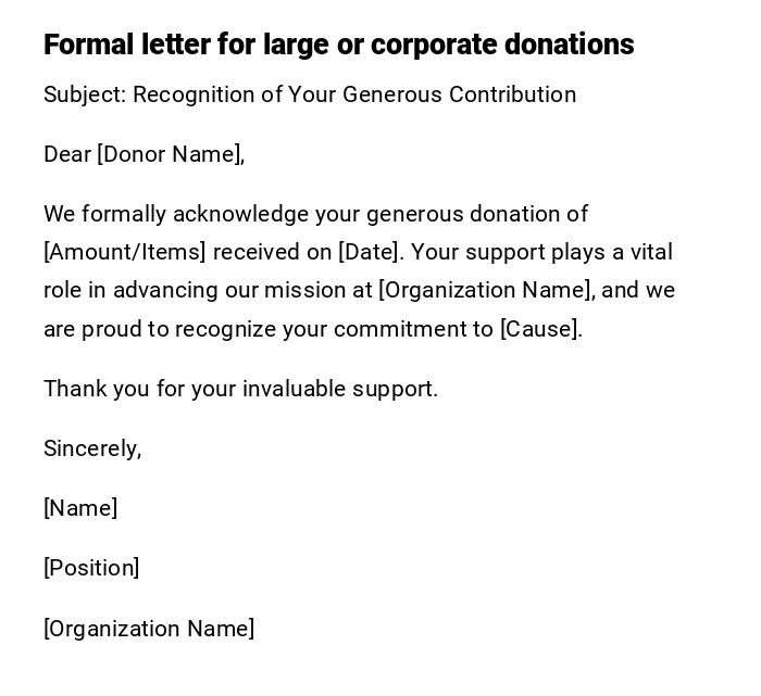 Formal letter for large or corporate donations