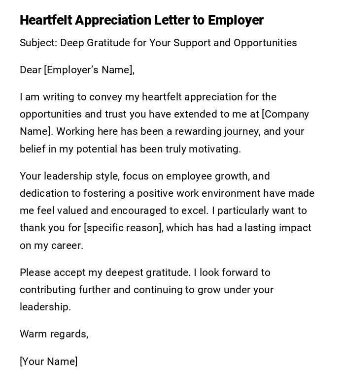 Heartfelt Appreciation Letter to Employer