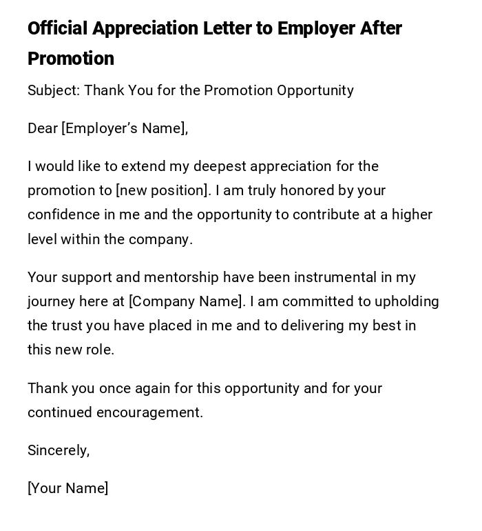 Official Appreciation Letter to Employer After Promotion