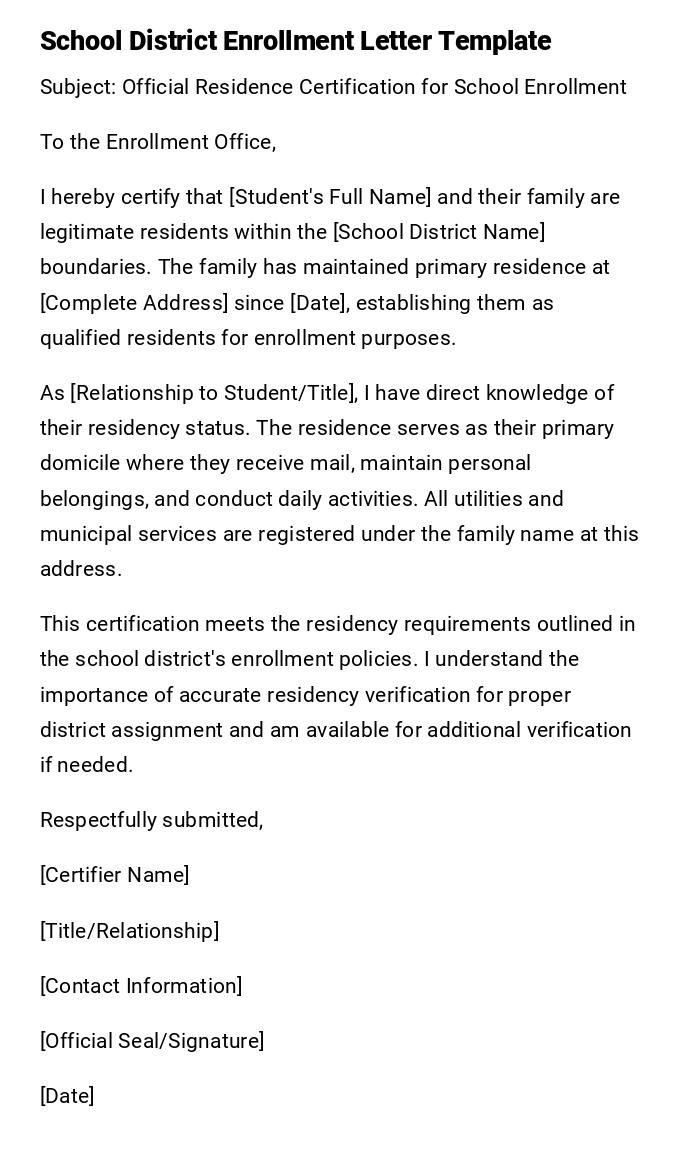 School District Enrollment Letter Template