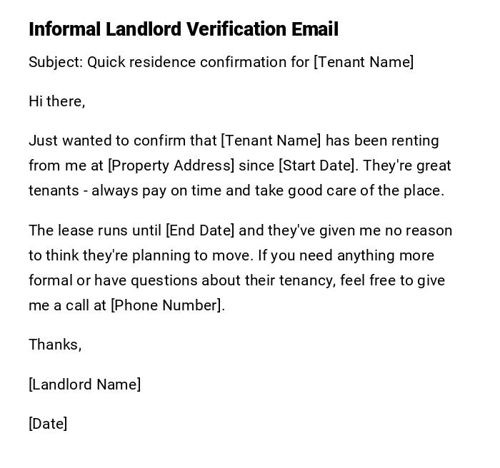 Informal Landlord Verification Email