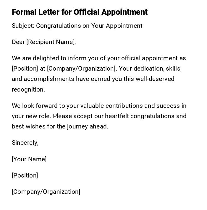 Formal Letter for Official Appointment
