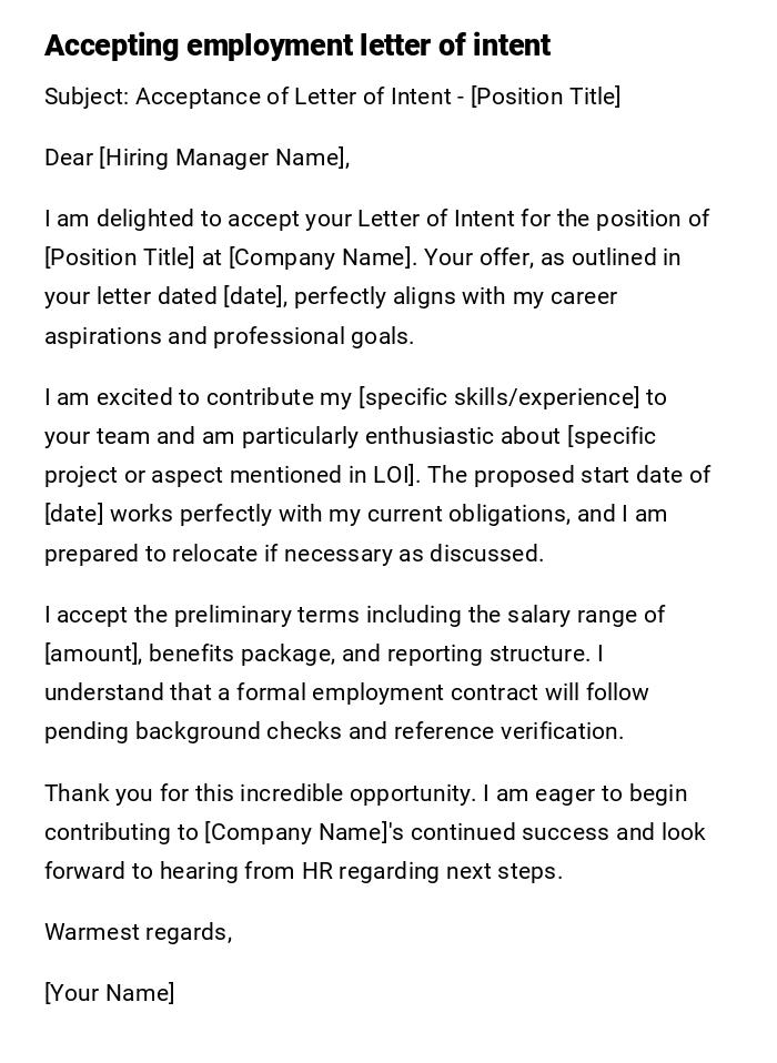 Accepting employment letter of intent
