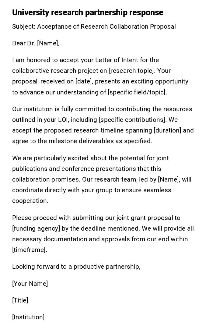 University research partnership response