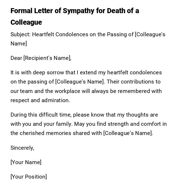 Formal Letter of Sympathy for Death of a Colleague