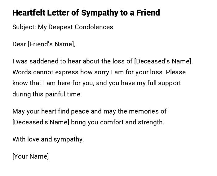 Heartfelt Letter of Sympathy to a Friend