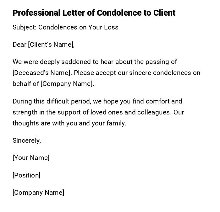 Professional Letter of Condolence to Client