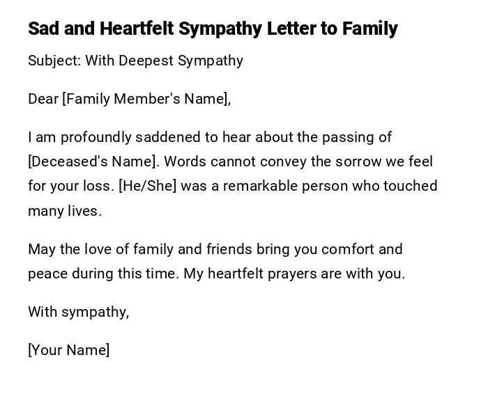 Sad and Heartfelt Sympathy Letter to Family