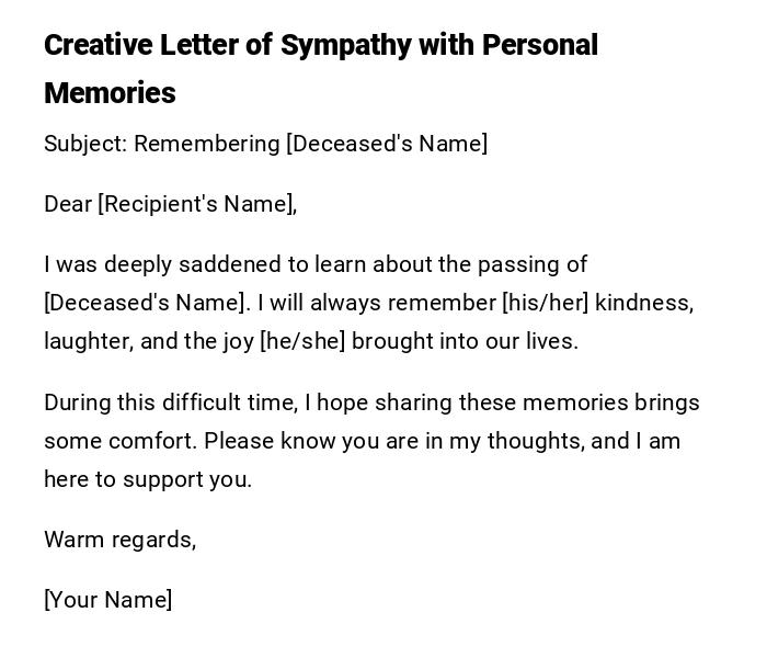Creative Letter of Sympathy with Personal Memories