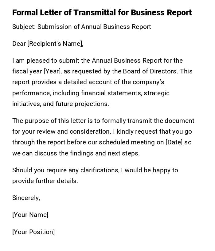 Formal Letter of Transmittal for Business Report