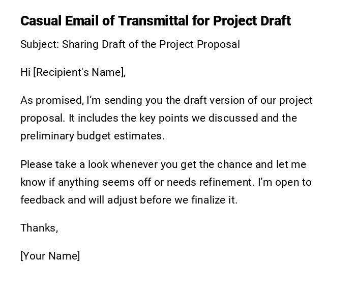Casual Email of Transmittal for Project Draft