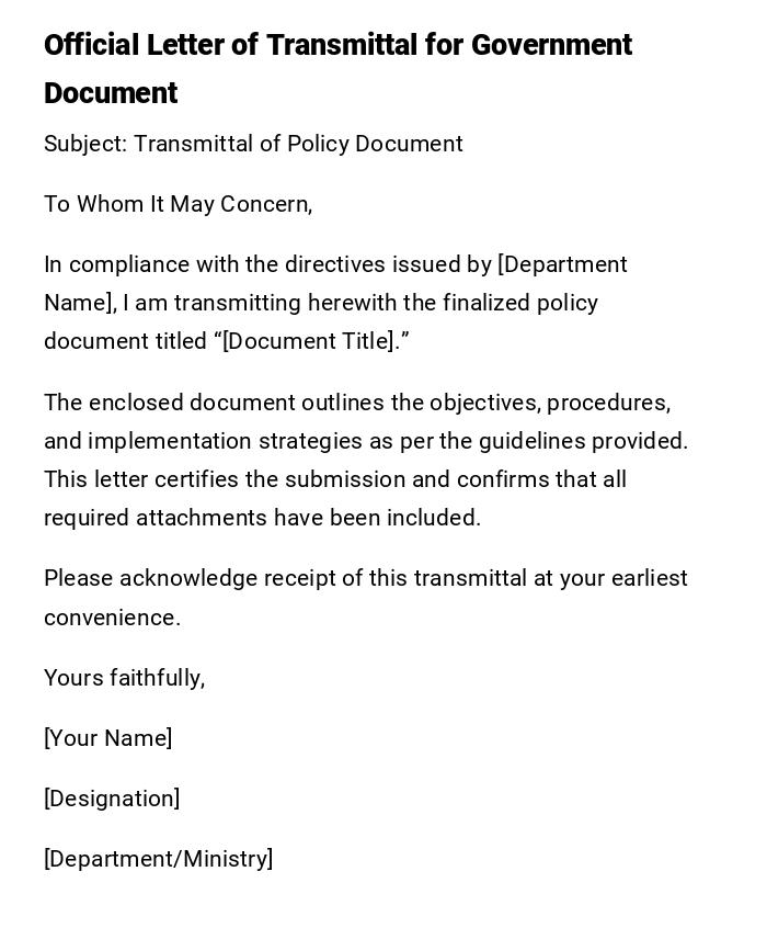 Official Letter of Transmittal for Government Document