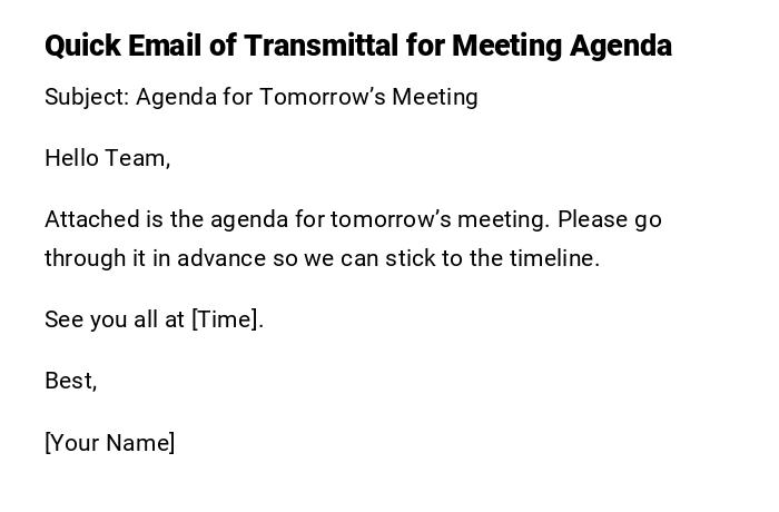Quick Email of Transmittal for Meeting Agenda